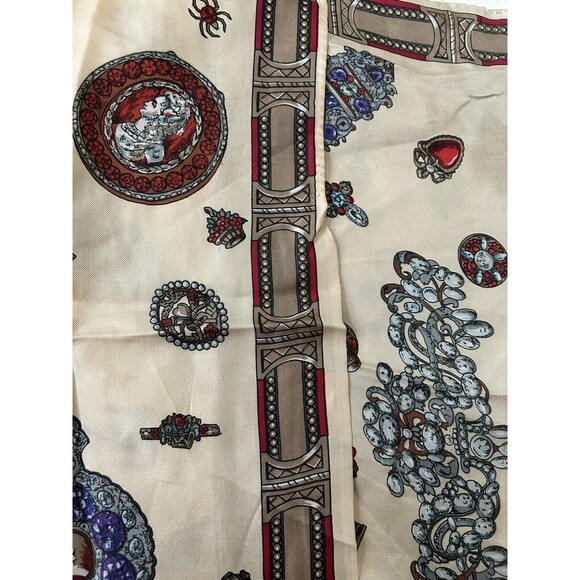 Antique Luxury Design Light Brown & Red Wine Rectangular Scarf 62” X 16” Unisex - Picture 4 of 8